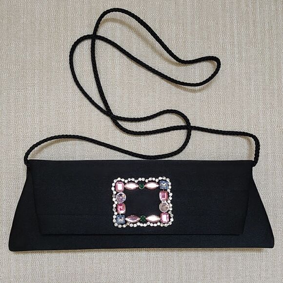 Jessica McClintock Black Jeweled Evening Shoulder Bag - Picture 1 of 10